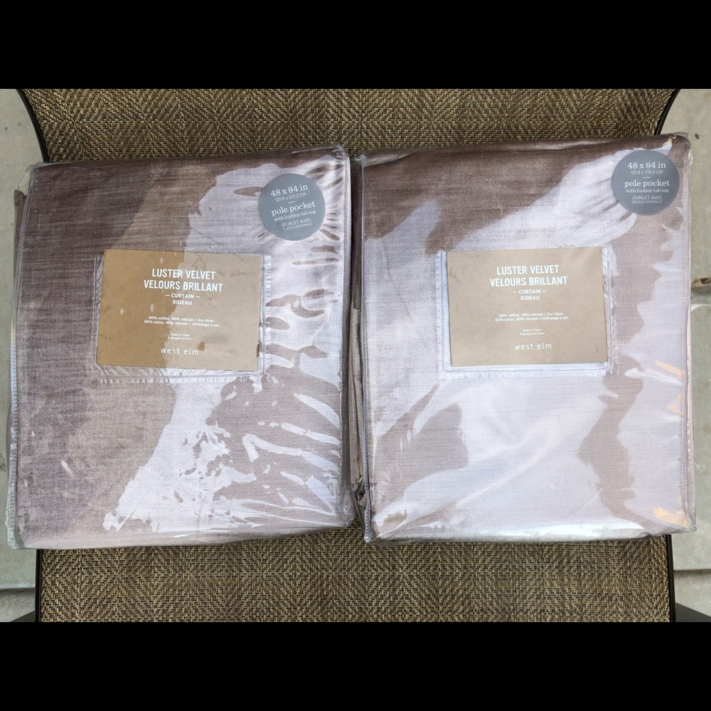 Pair of West Elm Luster Velvet Curtains 48x84” NEW